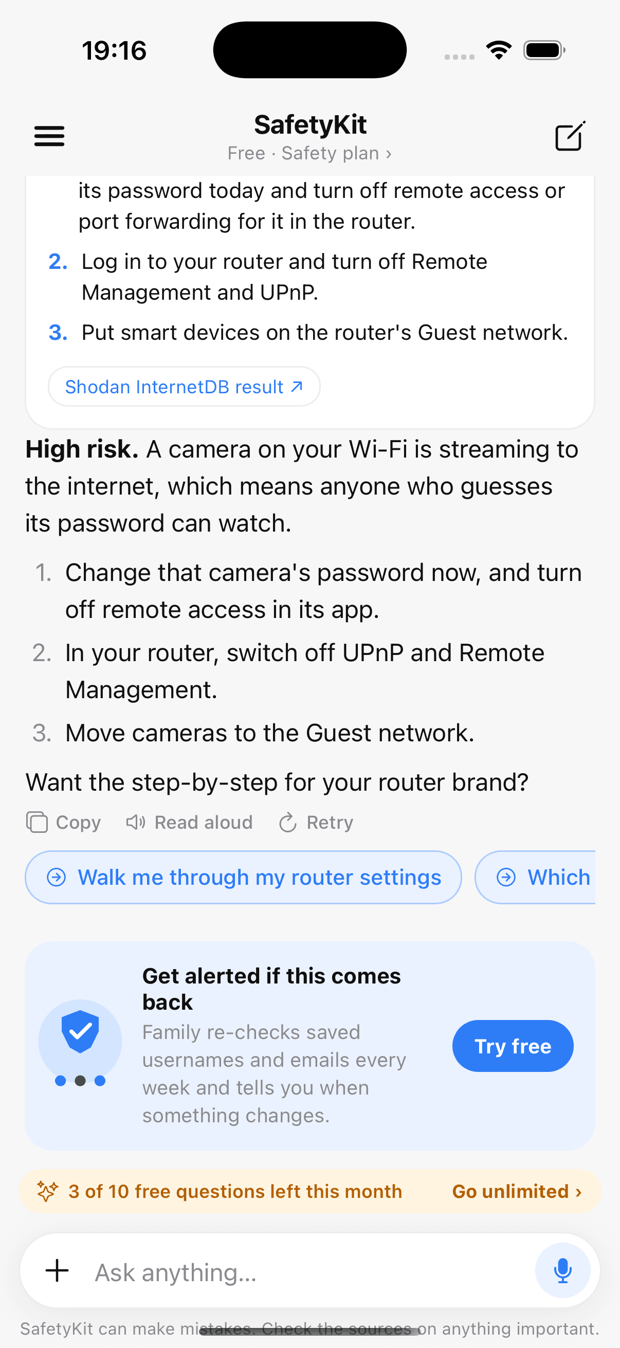 A SafetyKit check result: high risk, what to do first, and the source